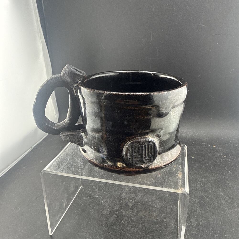 Vintage Studio Art Pottery Mug Heavy Crater Glaze Hand Thrown Maker’s Stamp